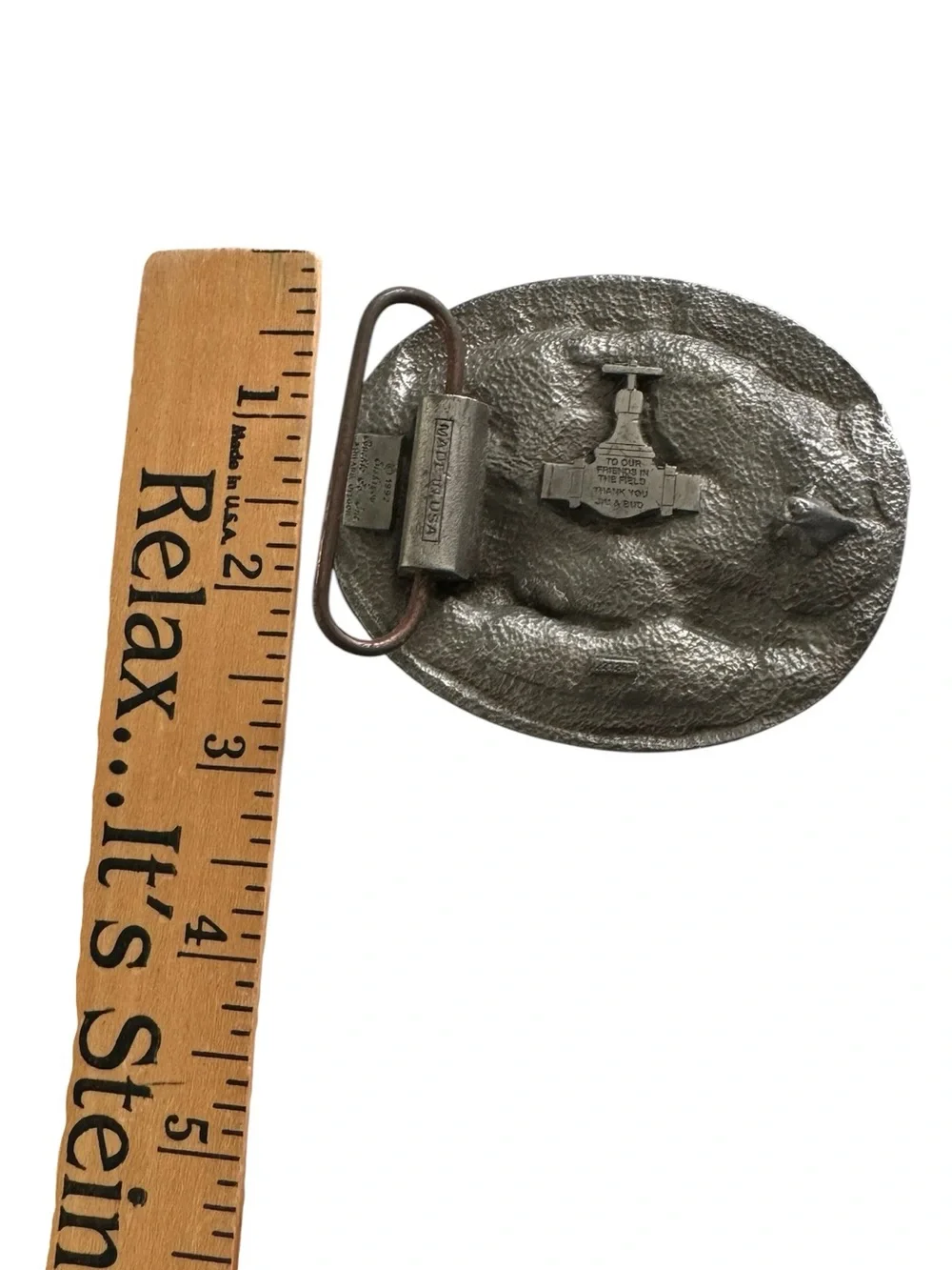 Vintage 1992 Siskiyou Pipe Fitter Porter Pipe Pewter Belt Buckle Made in USA Wel